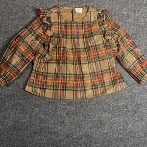 Crewcuts by J.Crew‎ Girls Plaid Ruffle Long SLeeve Top Size Small